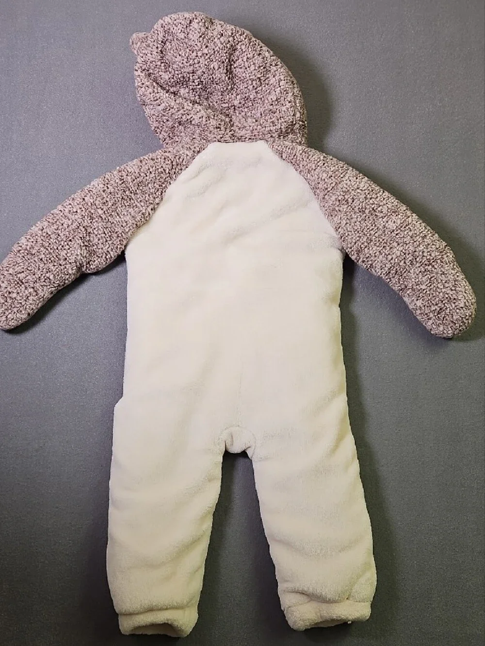 Koala Kids Cream and Taupe Hooded Fleece One-Piece